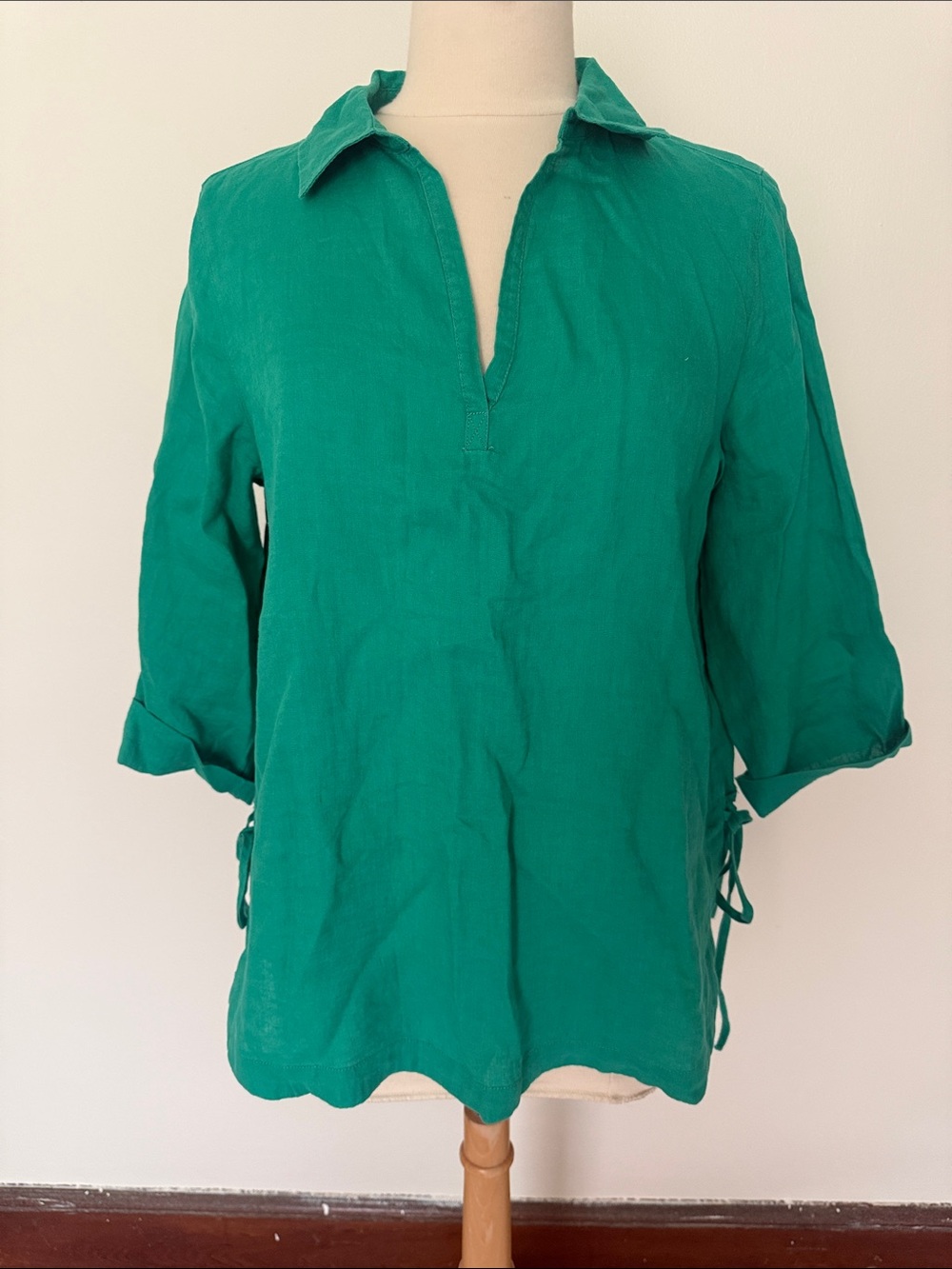 Sigrid Olsen Emerald Green Split-Neck Linen Tunic